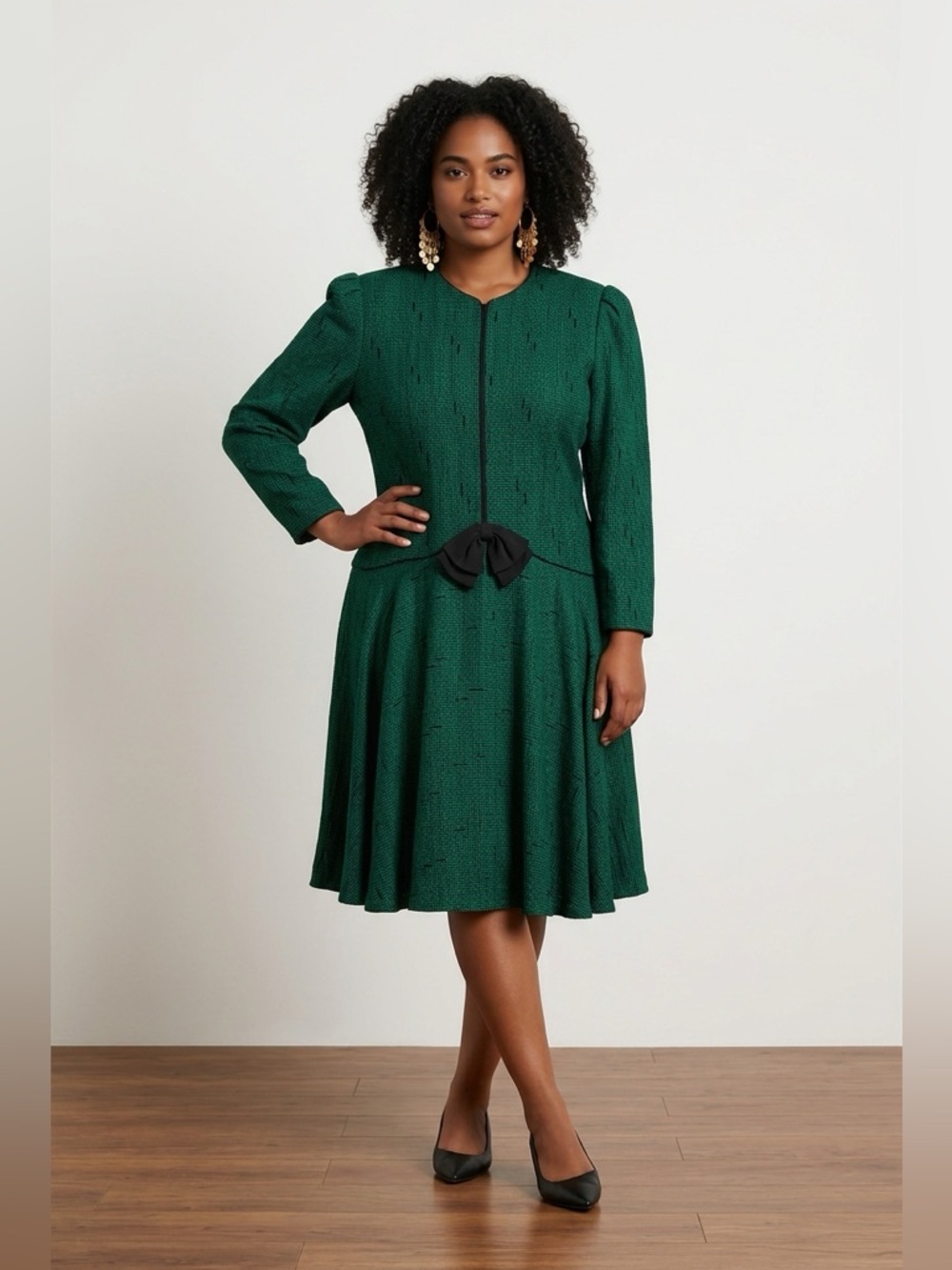Arthea Fashion Vintage Chic Long Sleeve Green Dress | Size 12